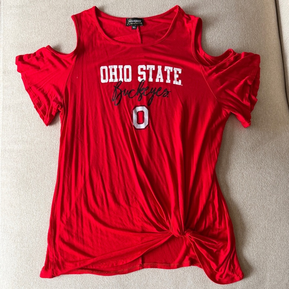 The Ohio State Women's Cold-Shoulder Knot Tee